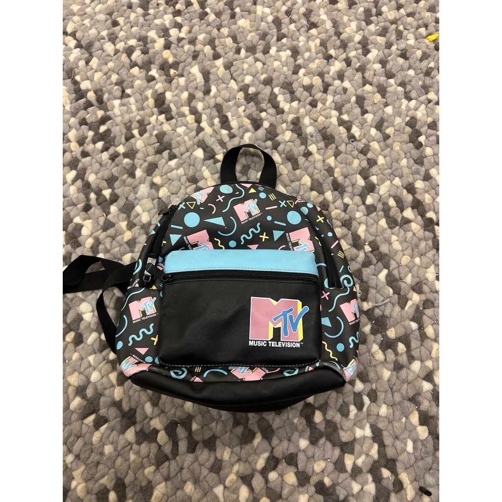 MTV Music Television Mini Backpack Black 90s Retro Geometric Logo Bag